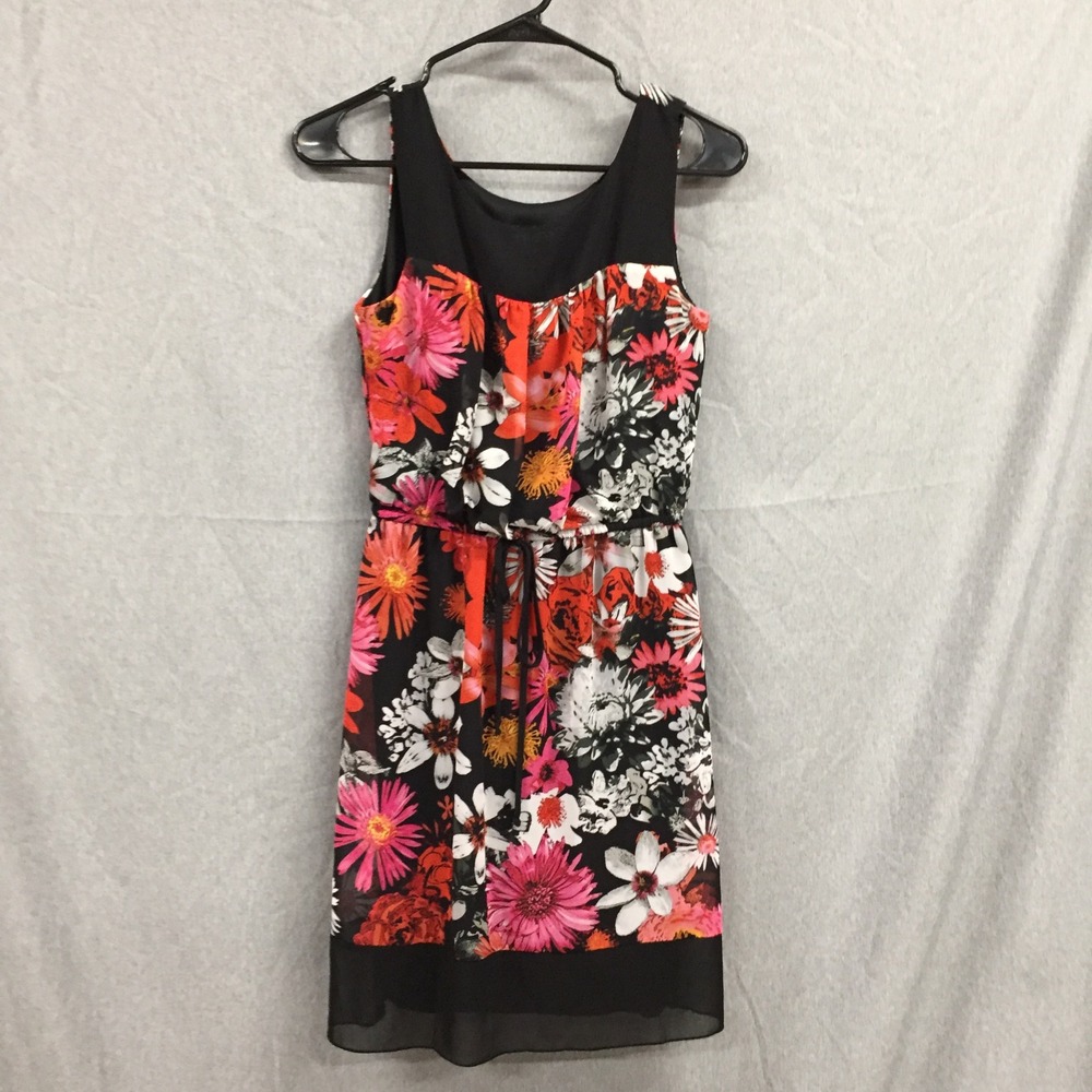 Enfocus Studio Floral Sleeveless Dress Black Pink Orange Size 4 #1636N